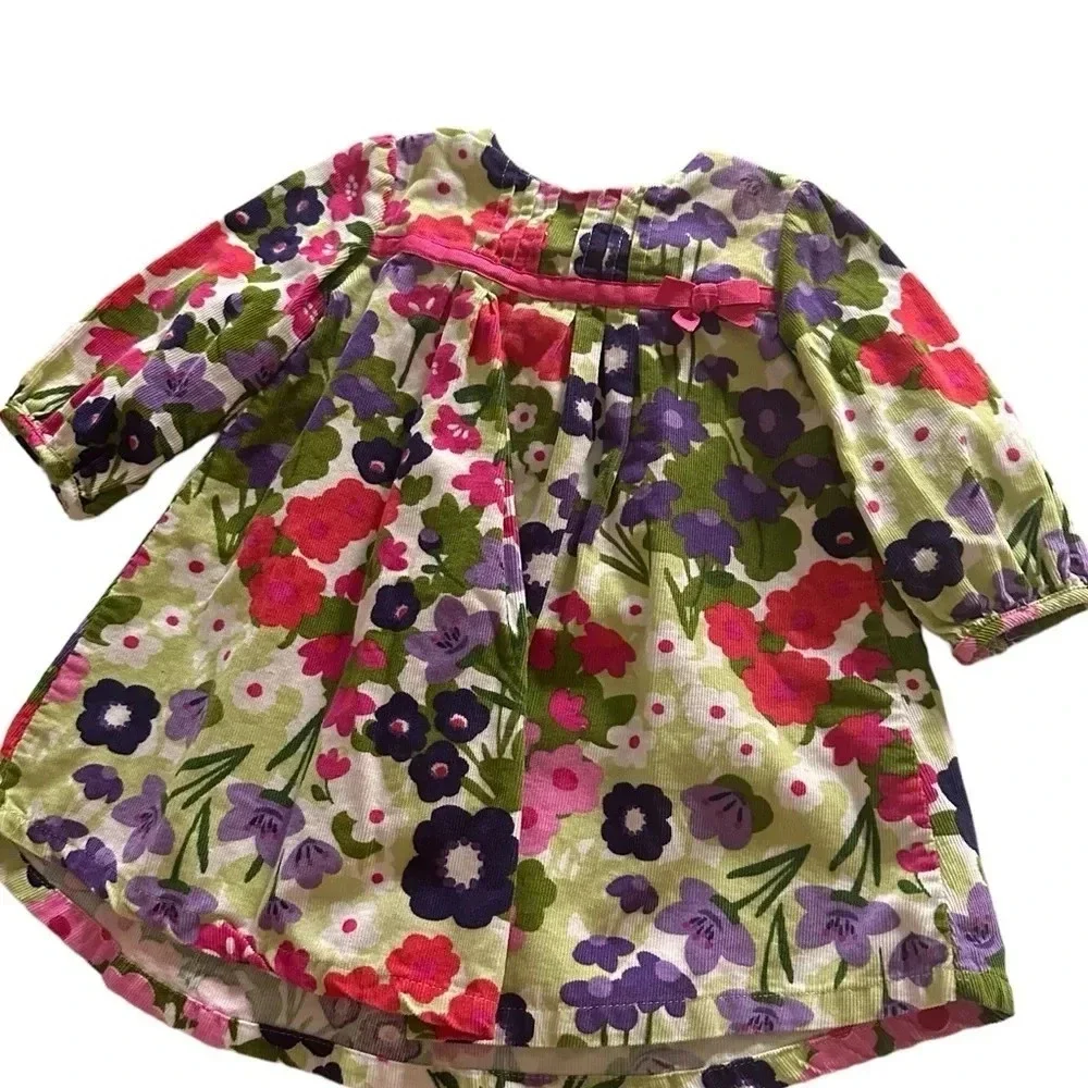 Gymboree Girls. Size 6-12m Cotton Corduroy Floral Dress Pink Green Purple
